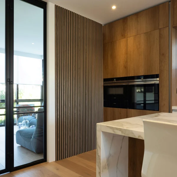 java black 3d slat wall kitchen