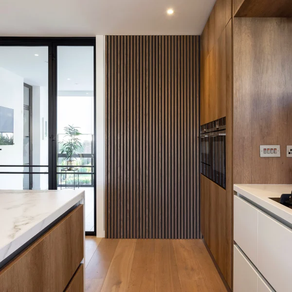 java black 3d slat wall kitchen
